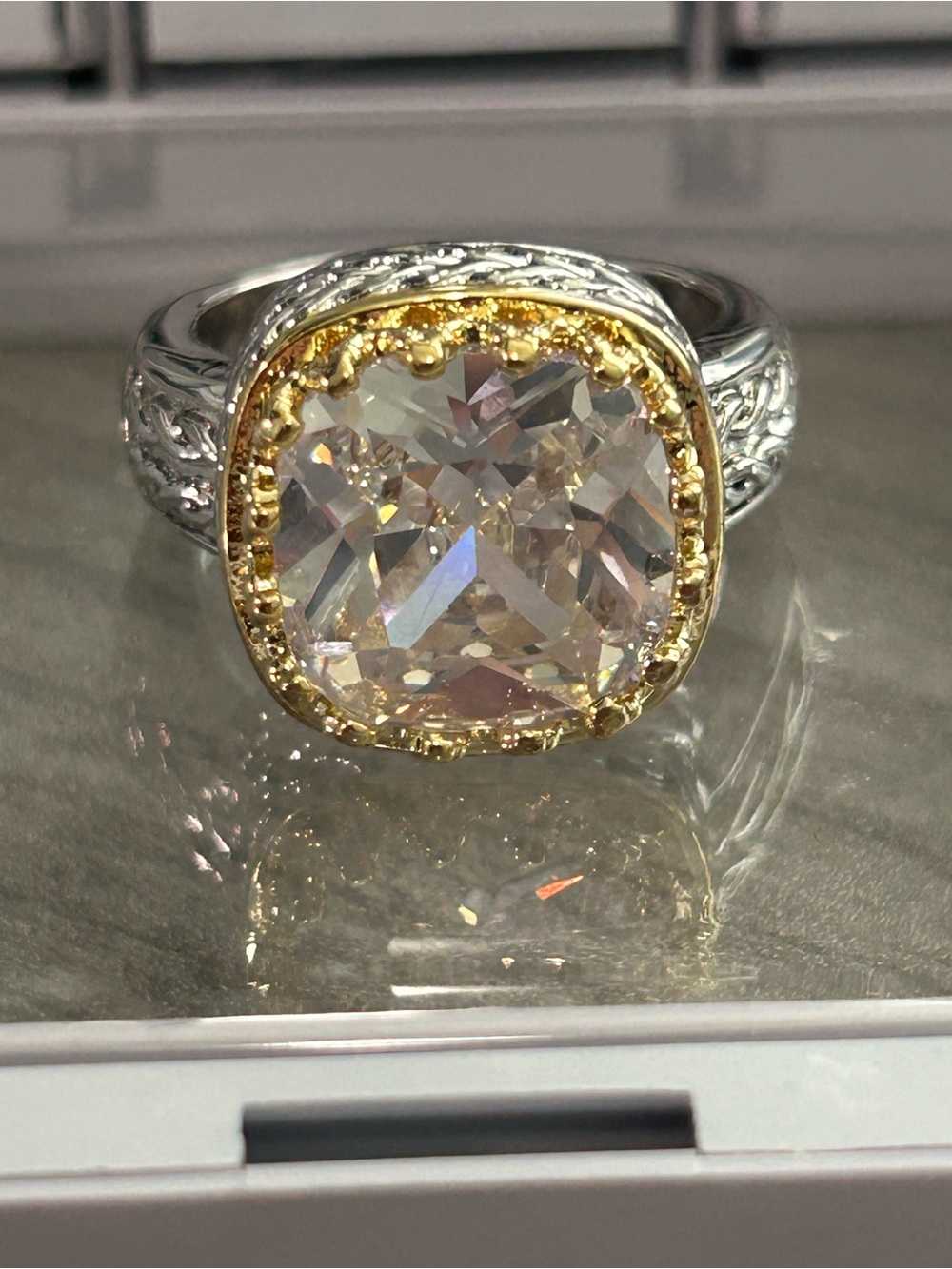 18K Gold Filled AAA CZ Statement Ring|Size 7|Two-Tone Designer Inspired Ring